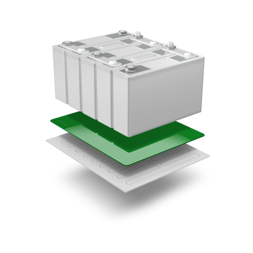 Lohmann adhesive tape connects the battery cell to the cooling or heating element and provides thermal conductivity of 2 WmK.png